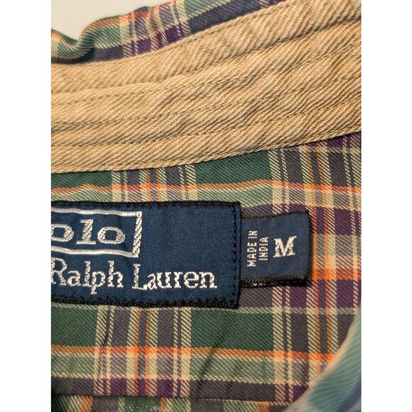 VTG Polo by Ralph Lauren Oversized Green Purple Plaid Elbow Patch Button Up Sz M - Picture 4 of 13